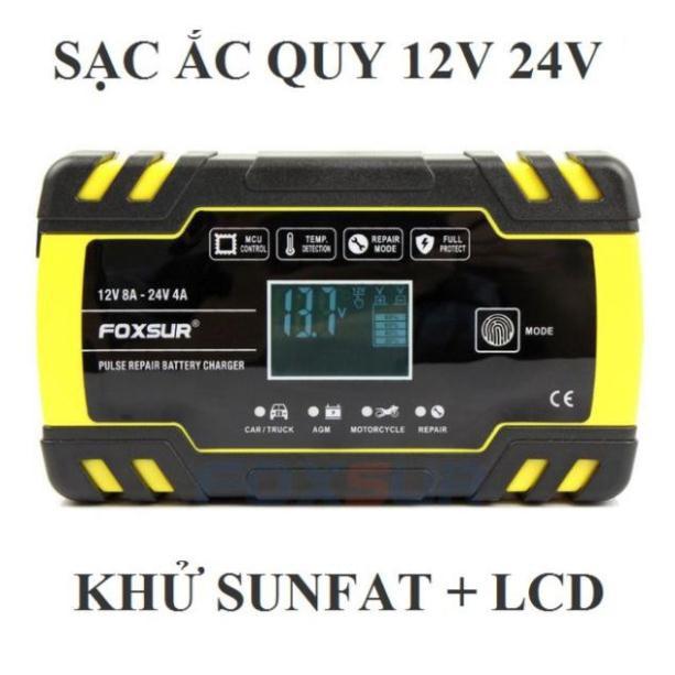 Sạc bình ắc quy 12V 24V FOXSUR từ 6-150Ah có khử susfat phục hồi ắc quy tự ngắt khi đầy