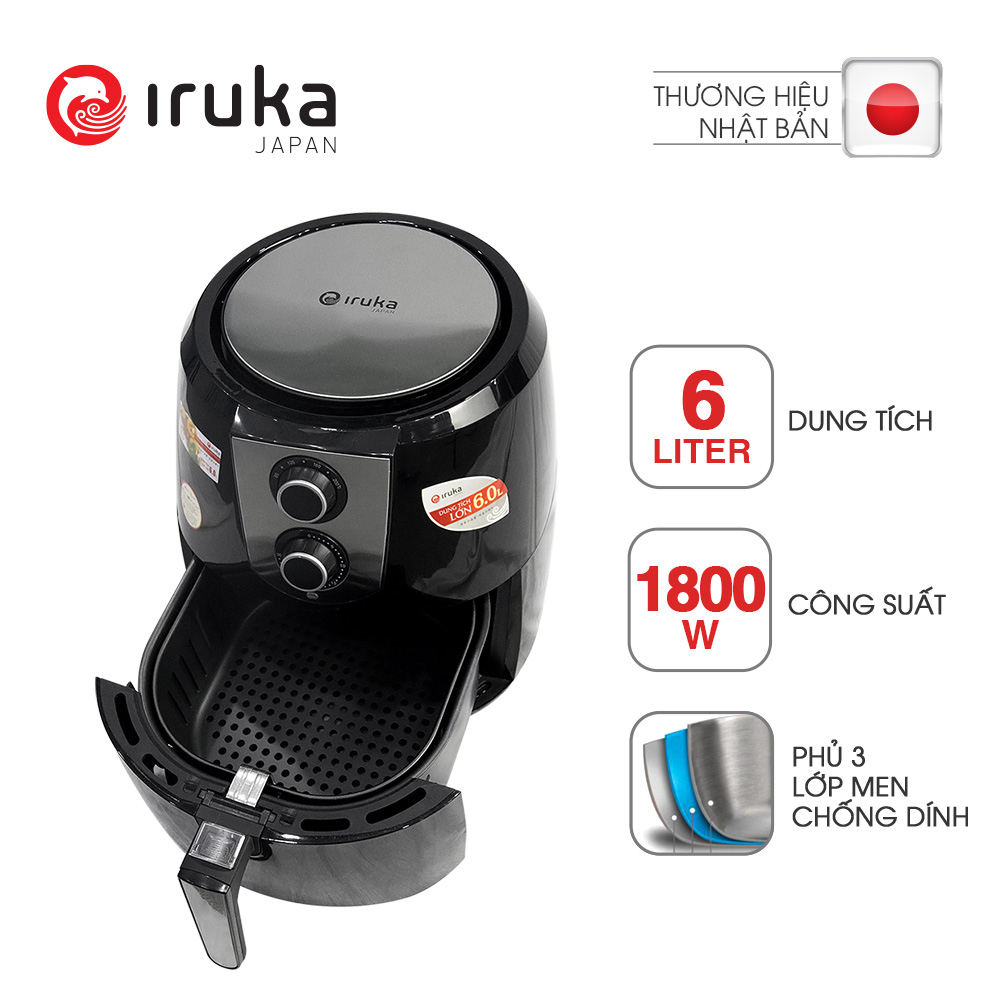 Nồi Chiên Không Dầu Iruka I-67 (6 Lít) - Đen - Hàng Chính Hãng