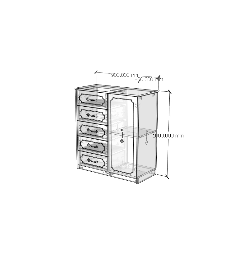 [Happy Home Furniture] NERIS, Tủ lưu trữ 5 ngăn kéo - 1 cánh mở , 90cm x 40cm x 100cm ( DxRxC), THK_148