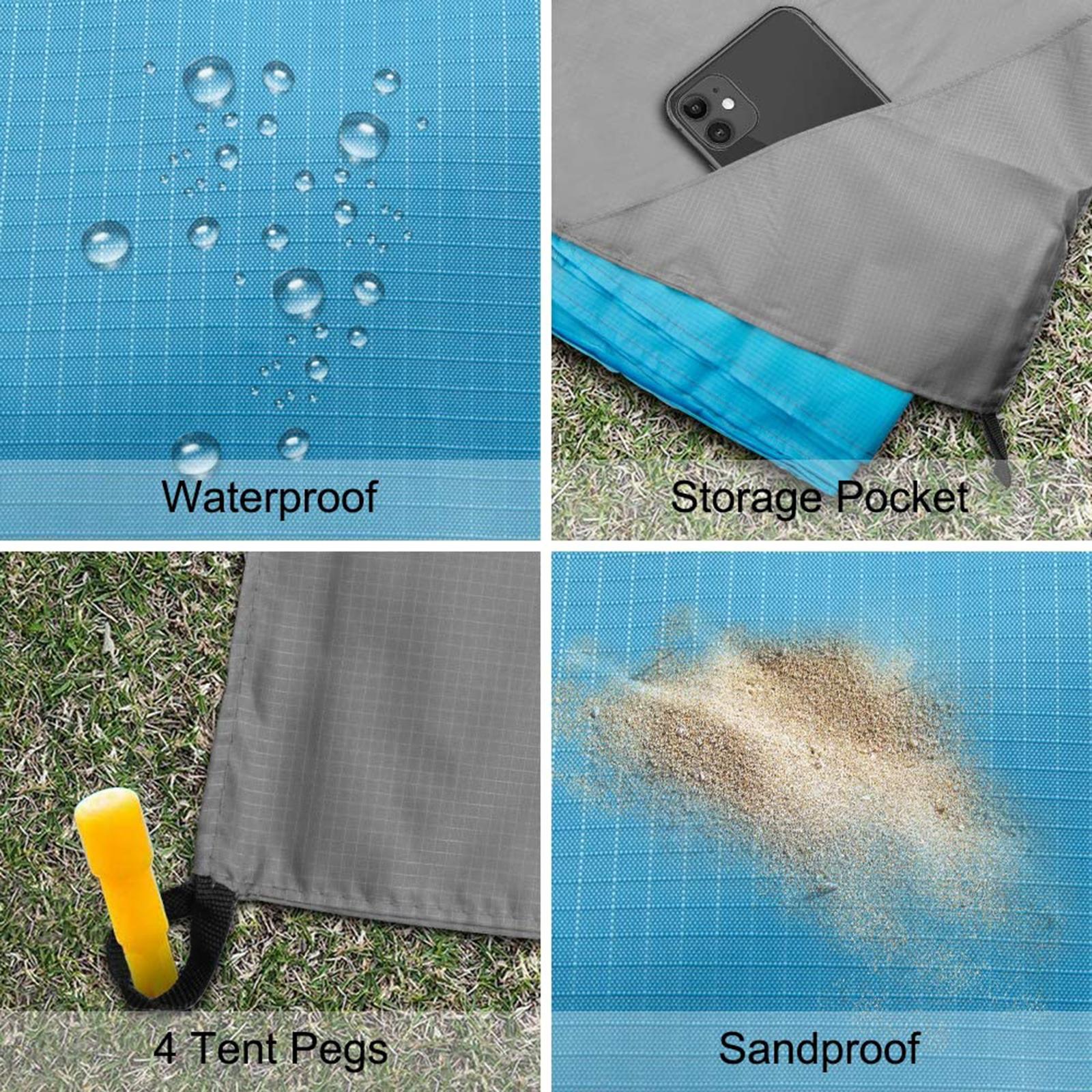 Sandproof Beach Blanket Oversized Beach Mat 78" X 82" Suitable for 4-7 Adults, Waterproof Lightweight Picnic Mat for Travel, Camping, Hiking