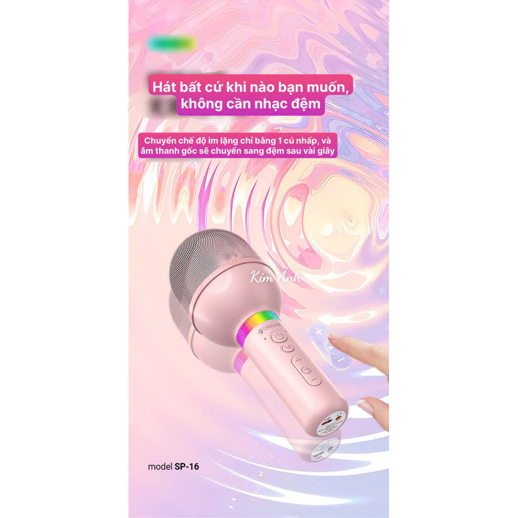 Micro Bluetooth Celebrat SP-16 hát Karaoke gia đình, âm thanh vòm Hifi, hàng chính hãng, Kim Ánh cho dùng thử 30 ngày