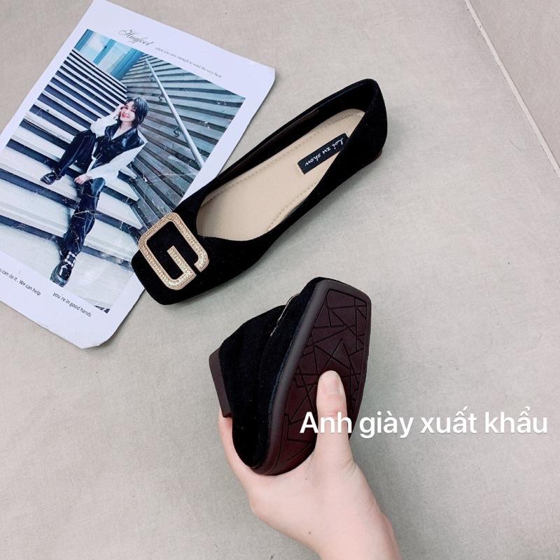 GB59 - Giày bệt, búp bê mũi vuông da lộn đế cao su dẻo khoá chứ G đá vàng