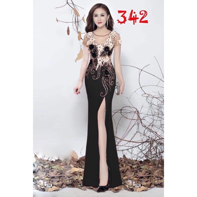 Đầm maxi body dạ hội kết hoa nổi và kim sa TRIPBLE T DRESS- size M/L/XL - MS28Y