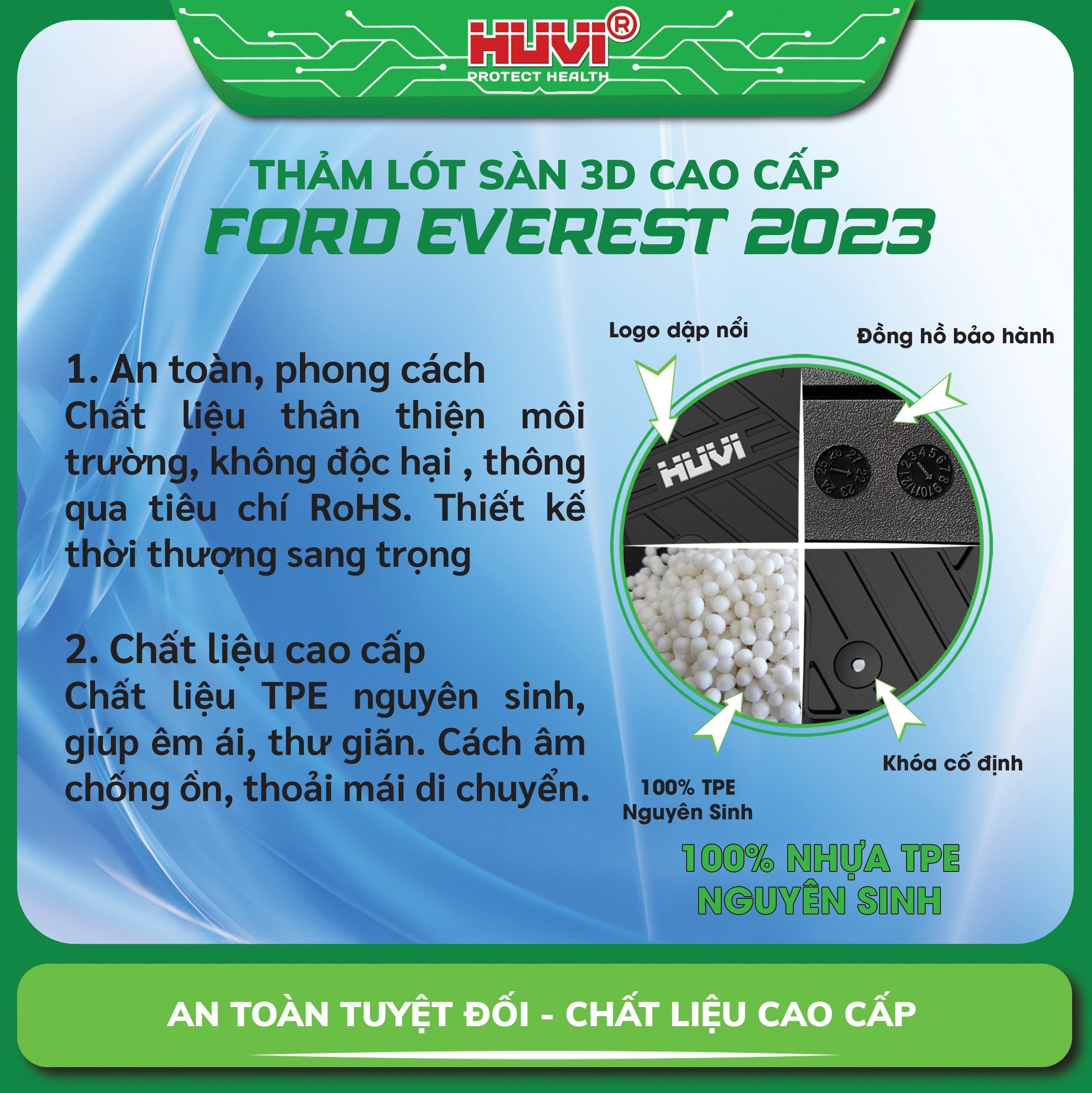 Thảm lót sàn ô tô Ford Everest 3D 2023 nhựa TPE nguyên sinh cao cấp