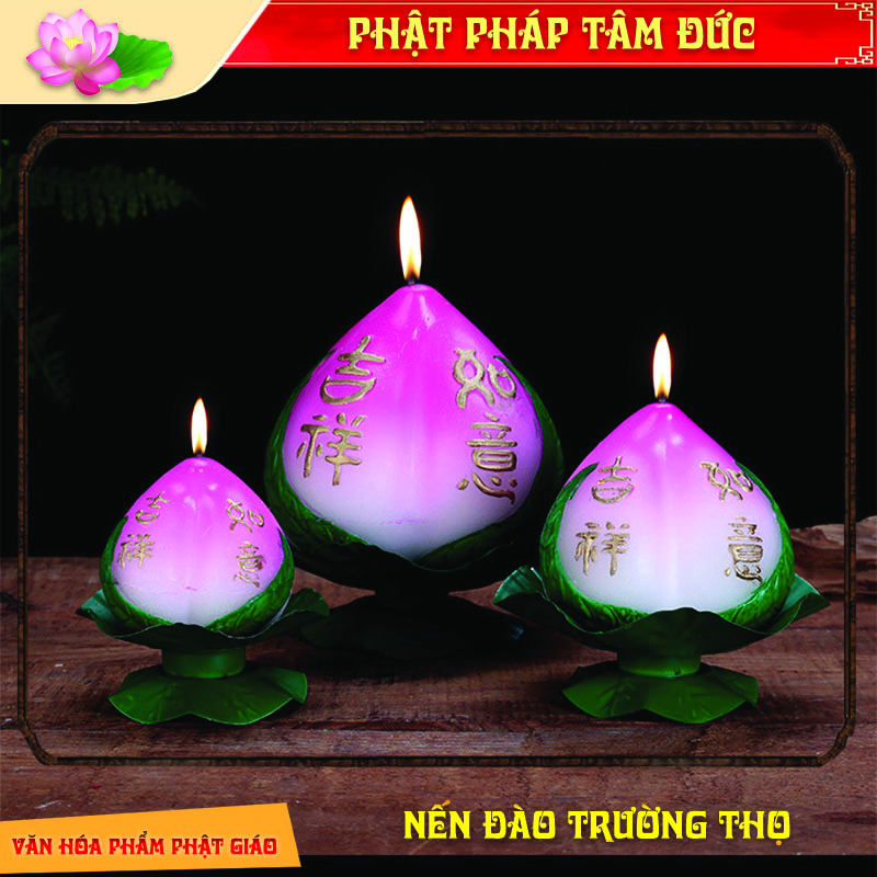 Nến Đào Trường Thọ, Nến Ban Thờ Tự Nhiên Nguyên Chất, Nến Thực Vật An Toàn Cho Sức Khoẻ, Không Mùi, Không Khói