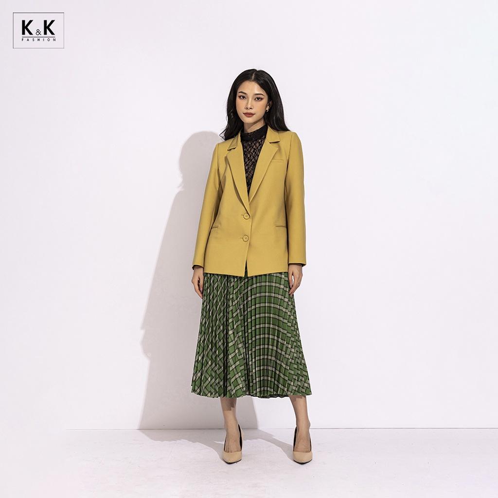 Áo blazer nữ màu vàng hai túi trước K&amp;K Fashion AK11-19 Chất Liệu Teijin