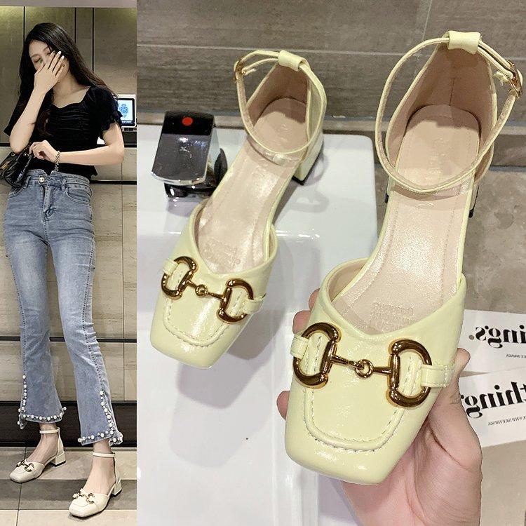 Fashion Metal Line Buckle High Heel Sandals for Women