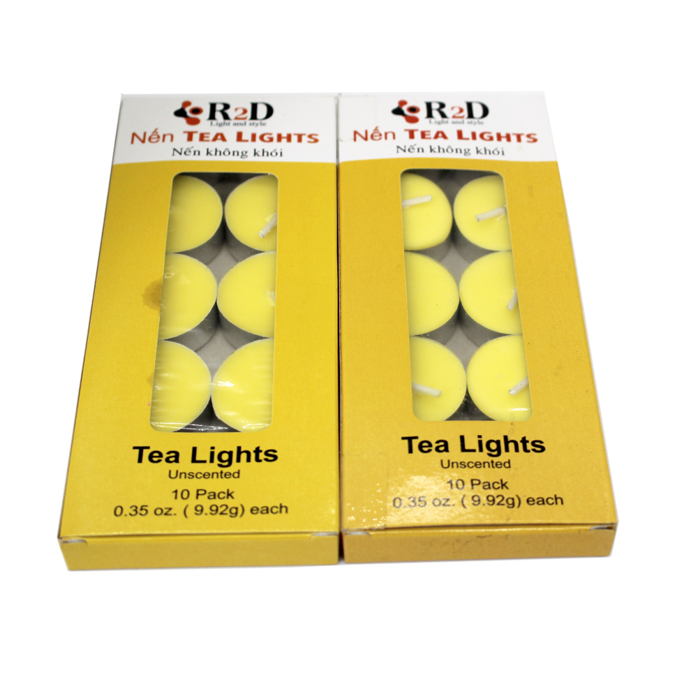 Nến tealight 10 viên không khói không mùi R2D màu vàng dùng cho đèn xông tinh dầu