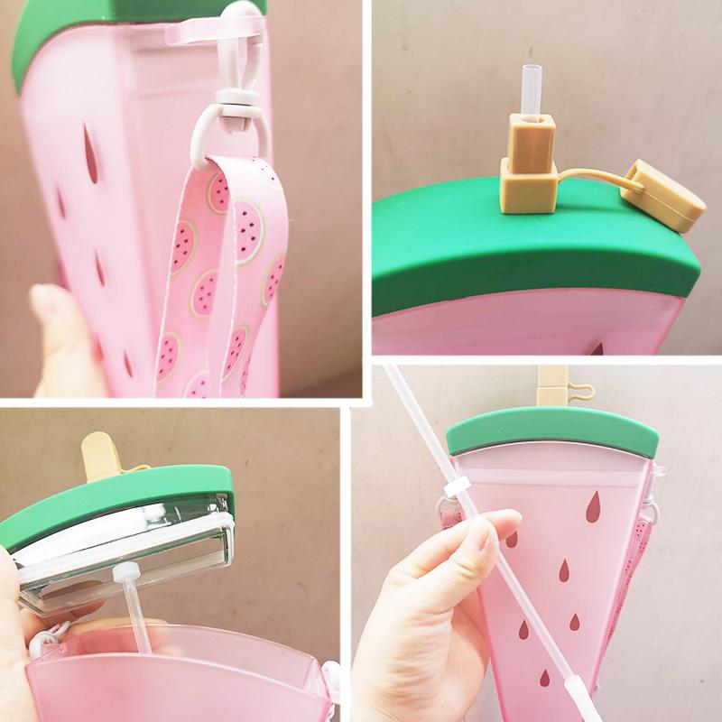 Mùa Hè Nhựa Ống Hút Popsicle Bình Nước Dễ Thương Kem Nước Di Động Trẻ Em Bình Nước Cho Bé Gái Với Dây Đeo Ống Hút