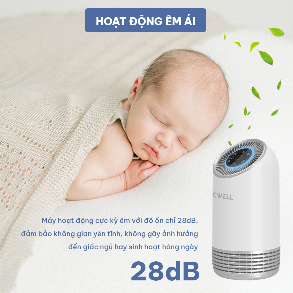 Máy lọc không khí CWELL Air Purifier AP01, lọc bụi mịn 3 cấp độ gió, không ồn, bộ lọc H12 HEPA - Hàng chính hãng