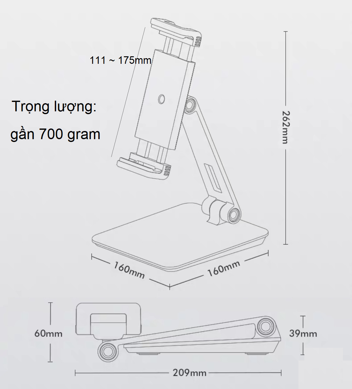 Giá kẹp đỡ điện thoại máy tính bảng xoay 360 độ nhôm AP-7XN