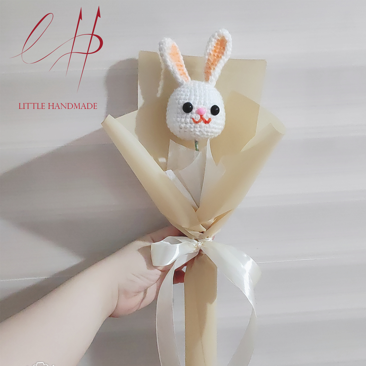 Quà tặng bông hoa đầu thú hình thỏ bằng len handmade