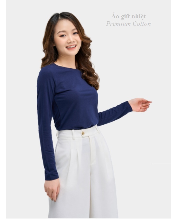 Áo thun giữ nhiệt nữ dài tay cổ tròn Vicci vải Premium Cotton cao cấp co giãn, mềm mịn ôm dáng nhiều màu