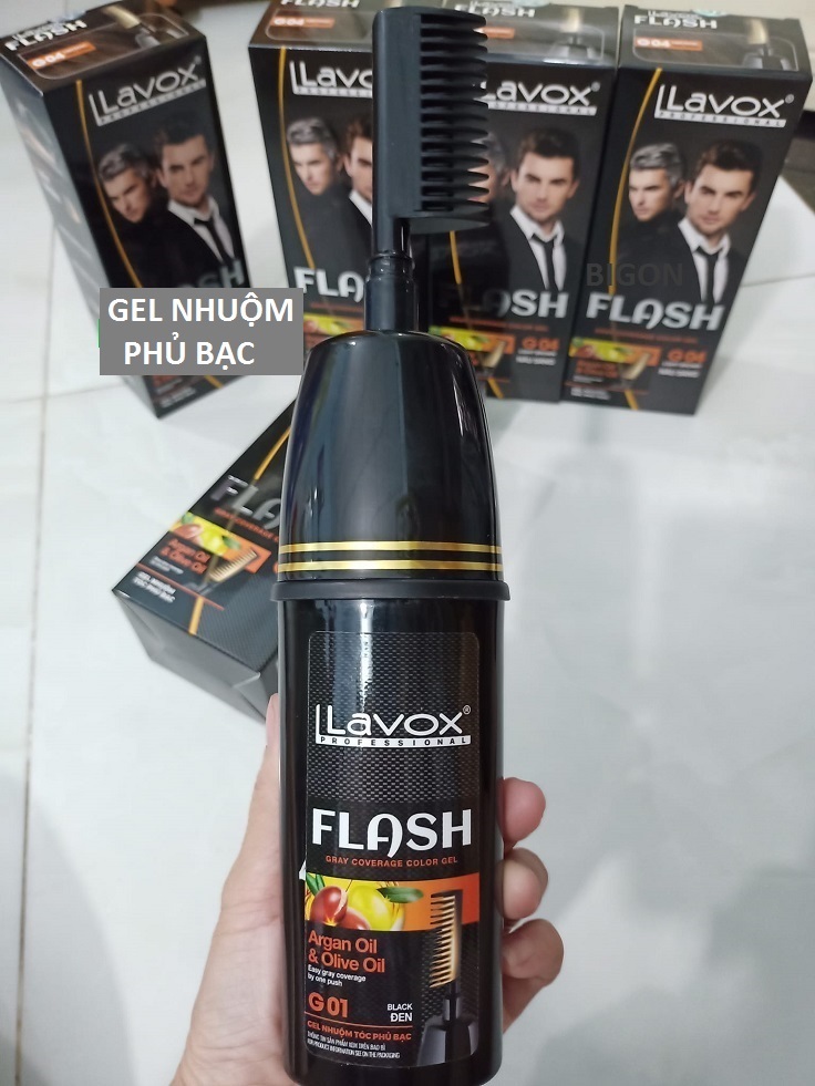 Dầu Gội Phủ Bạc LAVOX FLASH GRAY COVERAGE GEL Thảo Dược Thiên Nhiên - Gel Lược Nhuộm Phủ Bạc Màu Nâu Cà Phê - G4