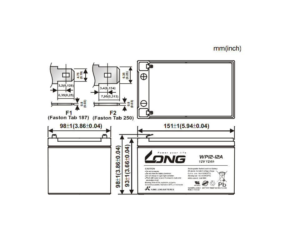 ẮC QUY KÍN KHÍ (VRLA AGM) LONG 12V 12AH WP12-12A - (PDC-TECH)