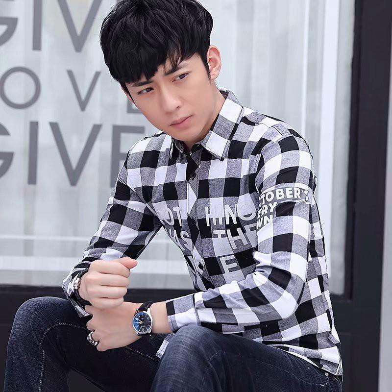 Áo sơ mi tay dài họa tiết sọc thời trang phong cách cho nam
