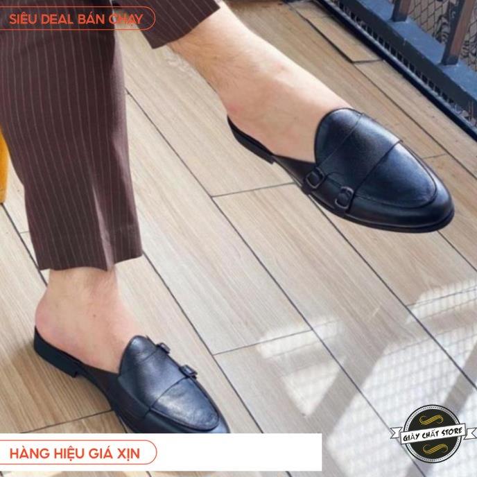 Giày sục nam ERMAND da Pu Pu bảo hành 1 năm kiểu dáng Double Monk Strap Slipper hiện đại - Mã T32 03