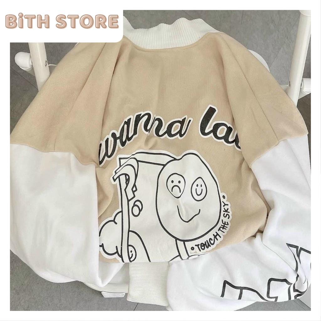 Áo khoác nỉ bomber unisex chất nỉ dày cúc bấm Wanna Lab 2022 Áo khoác dù bomber unisex  cực phong cách , hàn quốc cho các bạn trẻ