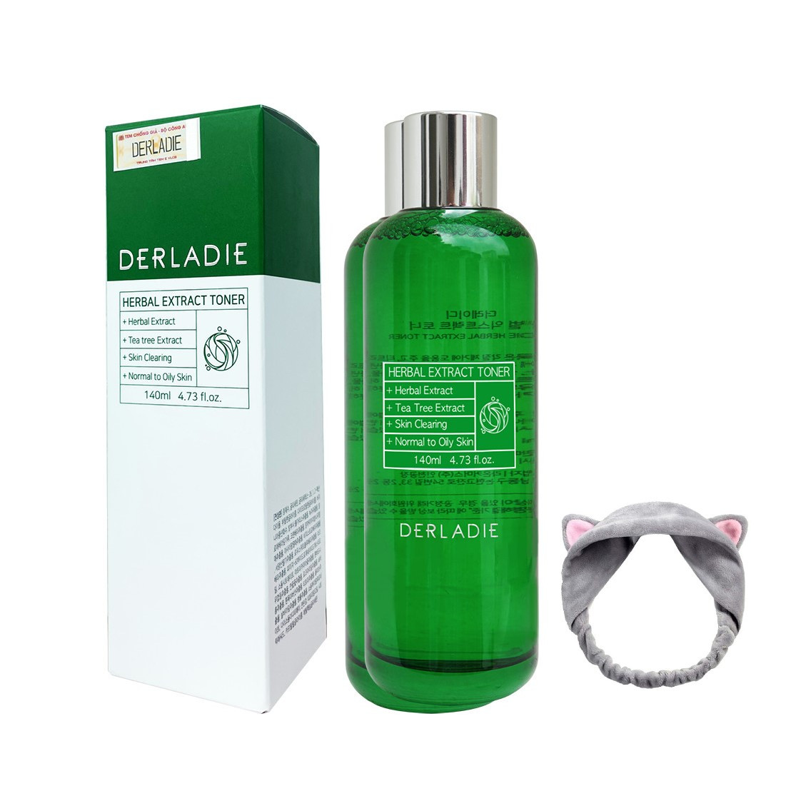 Nước Hoa Hồng Tràm Trà Giảm Mụn Derladie Herbal Extract Toner 140ml + Tặng Kèm 1 Băng Đô Tai Mèo