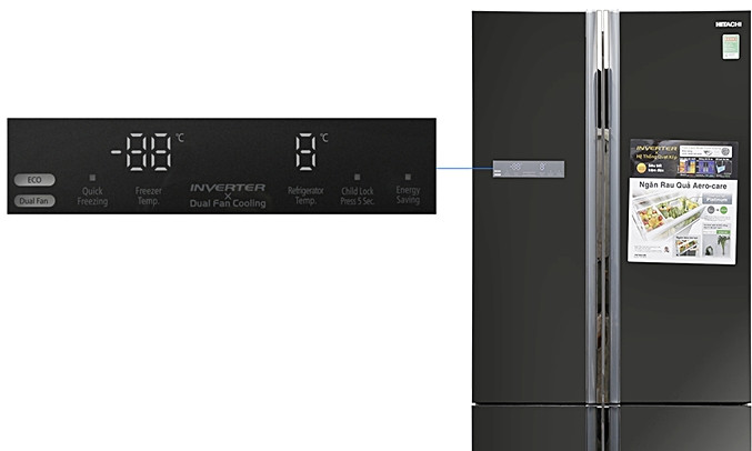 Tủ lạnh Hitachi 640 lít R-WB800PGV5 (XGR) bảng điều khiển bên ngoài