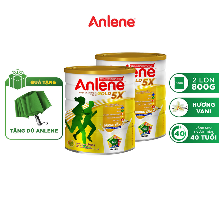 Combo 2 Sữa Bột Anlene Gold 5X Hương Vanilla tặng dù Anlene