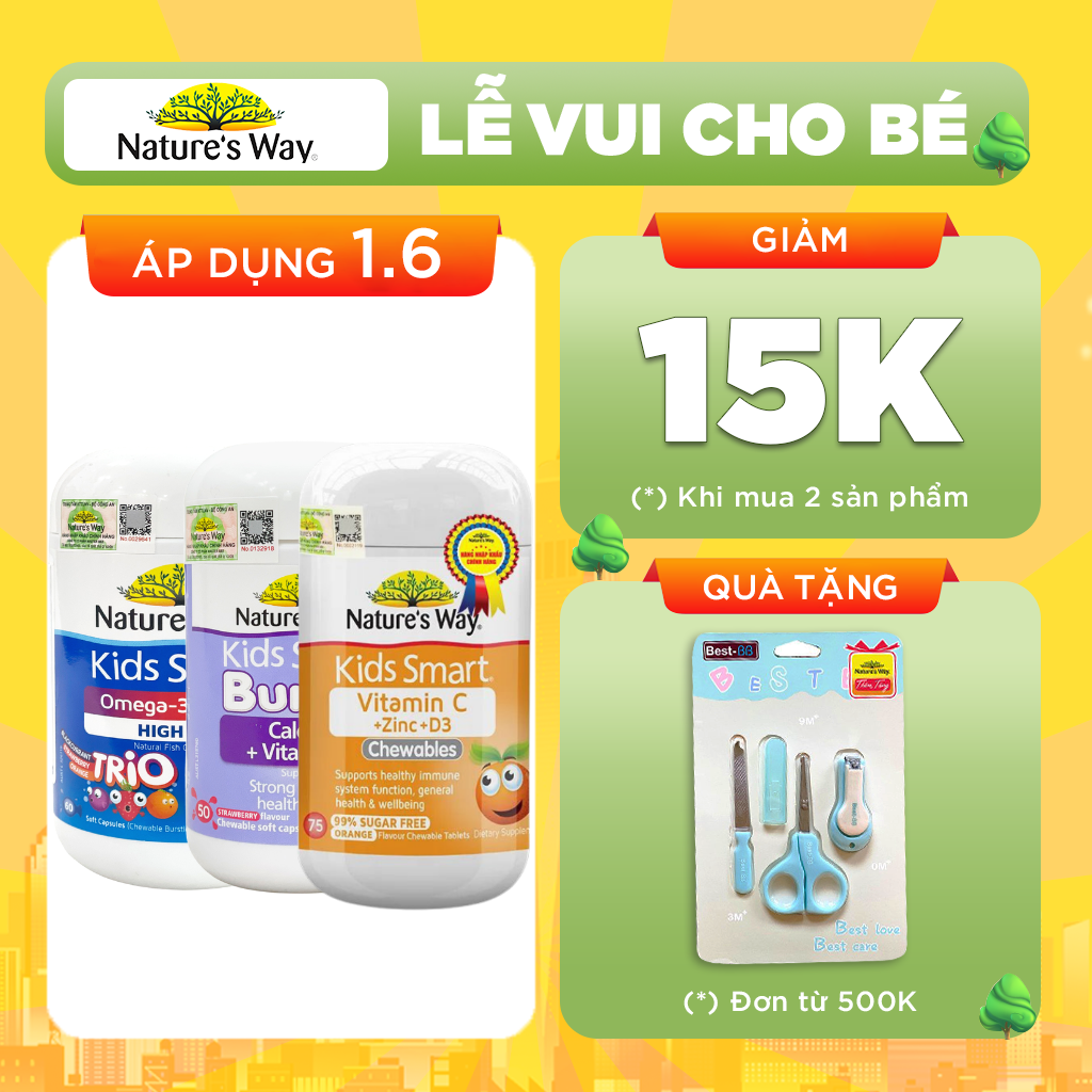 Combo 3 Viên Uống Nature’s Way Kids Smart Phát Triển Trí Tuệ, Bứt Phá Chiều Cao Cho Bé Từ 2 Tuổi