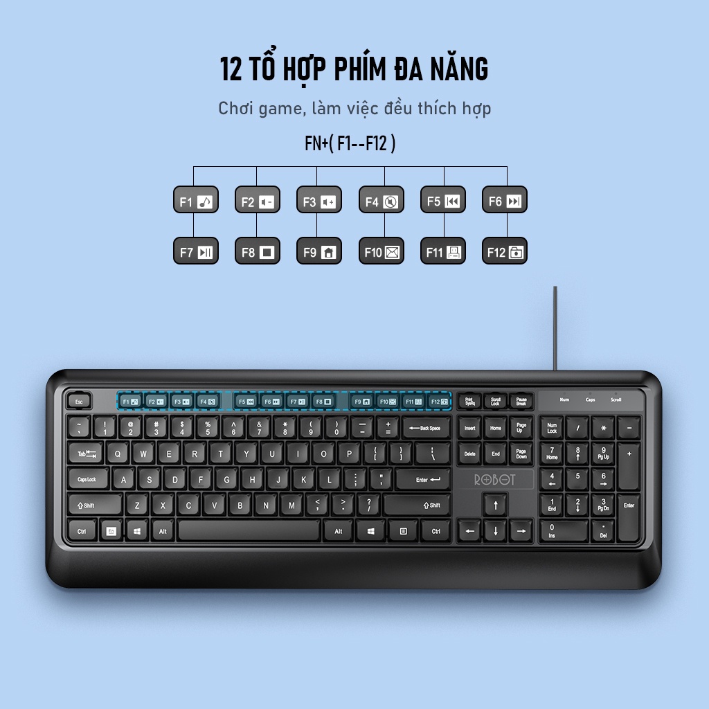 Combo Chuột & Bàn Phím Có Dây ROBOT KM2600 Thích Hợp Dùng Cho Laptop, Máy Tính, PC - Hàng Chính Hãng