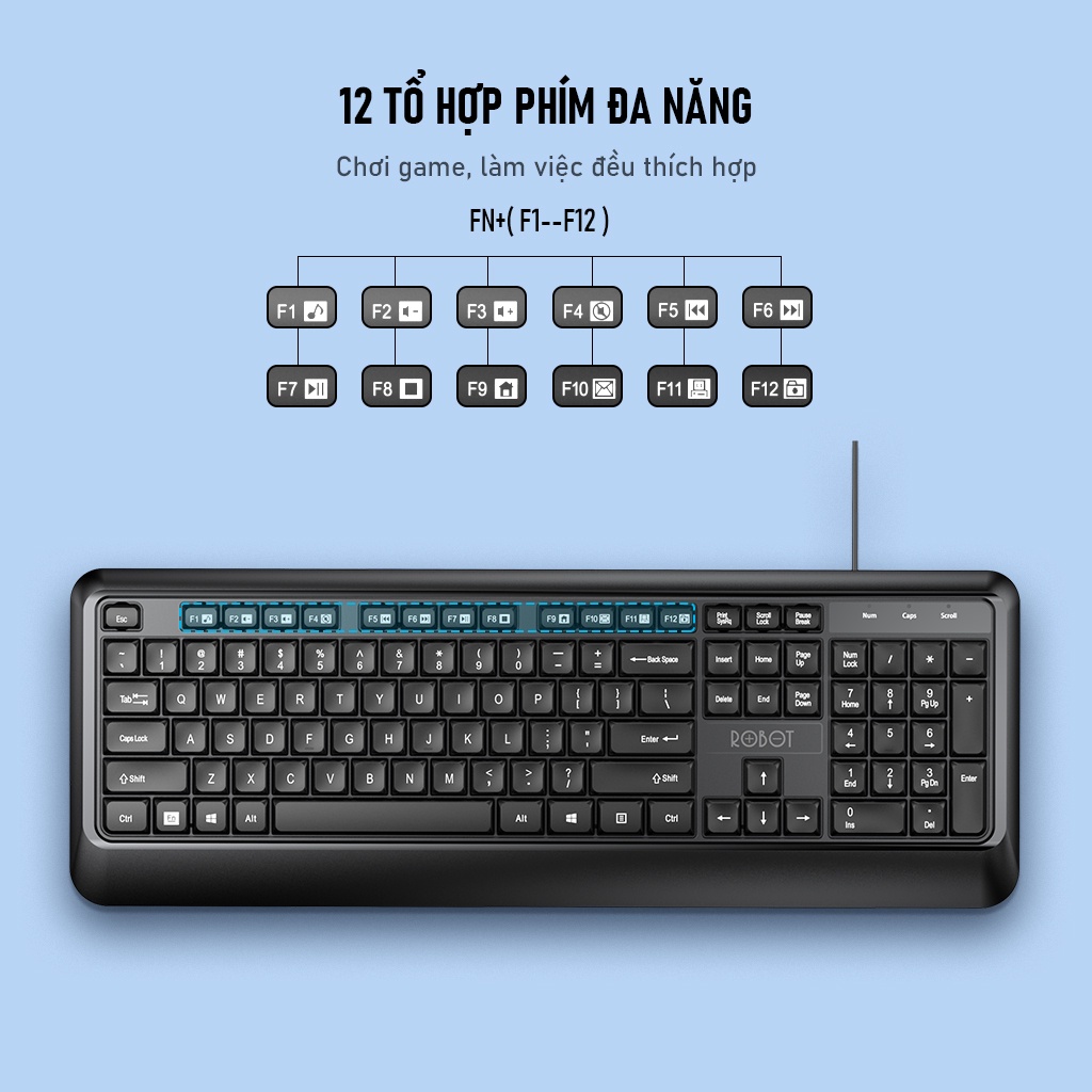 Combo Chuột &amp; Bàn Phím Có Dây ROBOT KM2600 Thích Hợp Dùng Cho Laptop, Máy Tính, PC - Hàng Chính Hãng