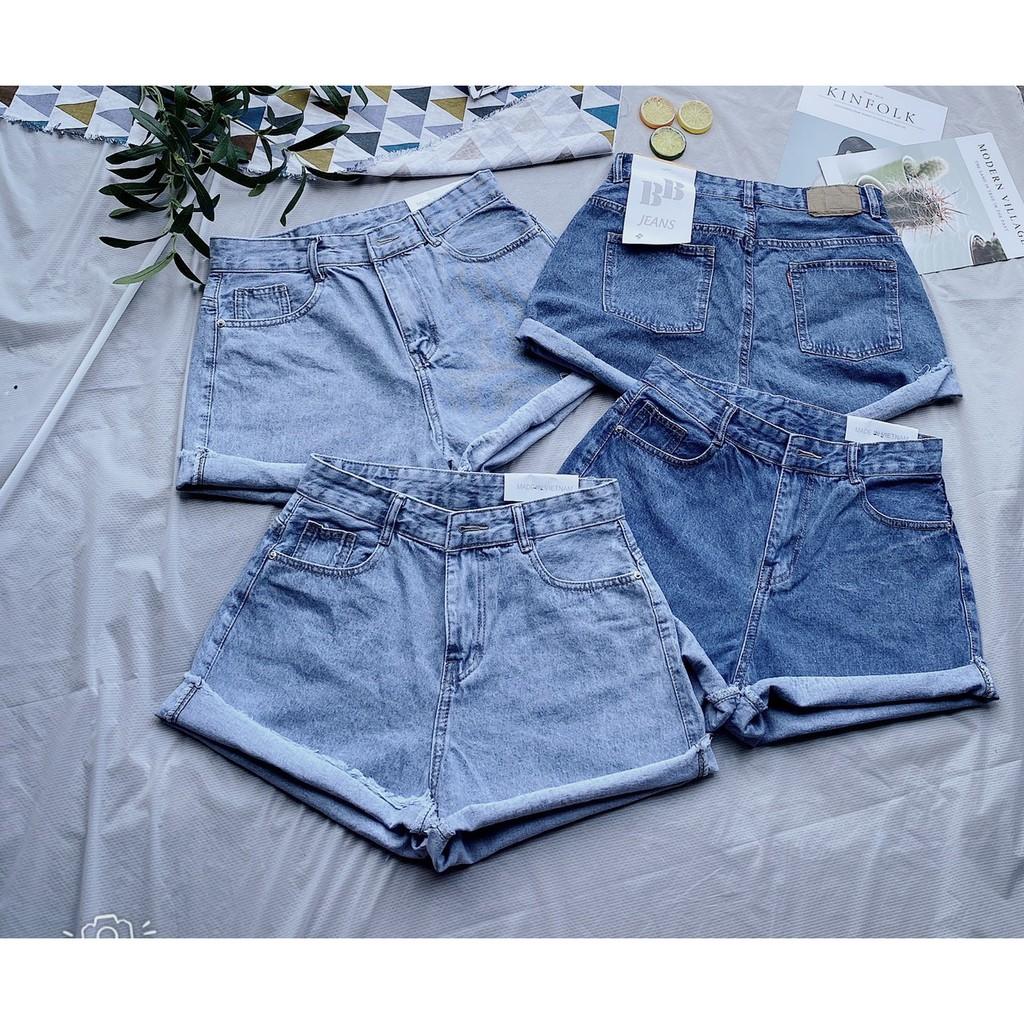 Quần short jean nữ màu xanh đậm mẫu trơn quần short lưng cao