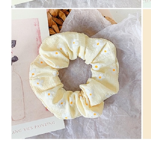 Scrunchies buộc tóc  nhiều họa tiết; tông màu vàng nữ tính thanh lịch PK707