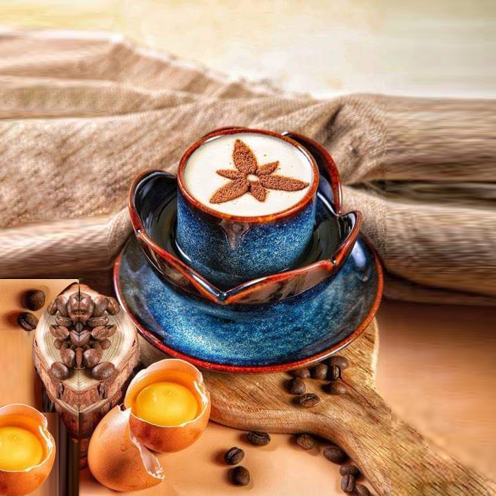 Set cốc cafe trứng men xanh sóng biển - Gốm hỏa biến Bát Tràng