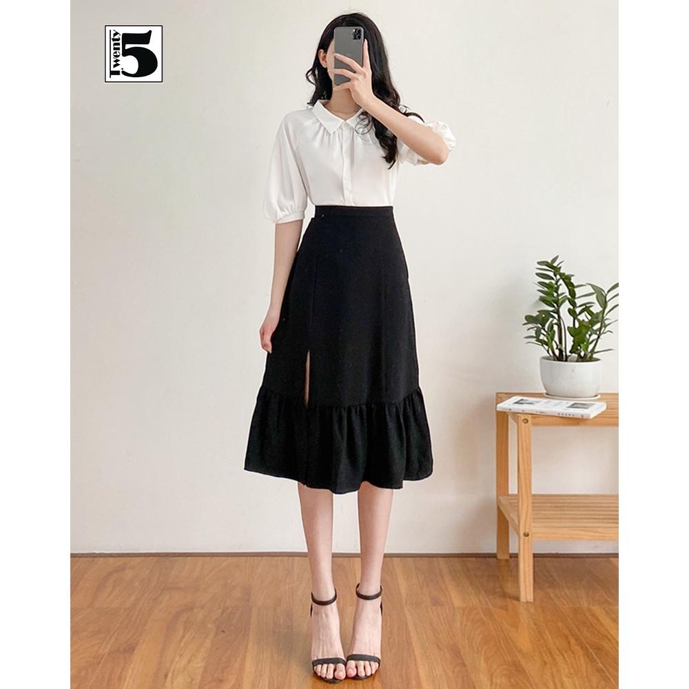 Áo sơ mi nữ công sở tay bồng cổ đức nhún chân Twentyfive T150