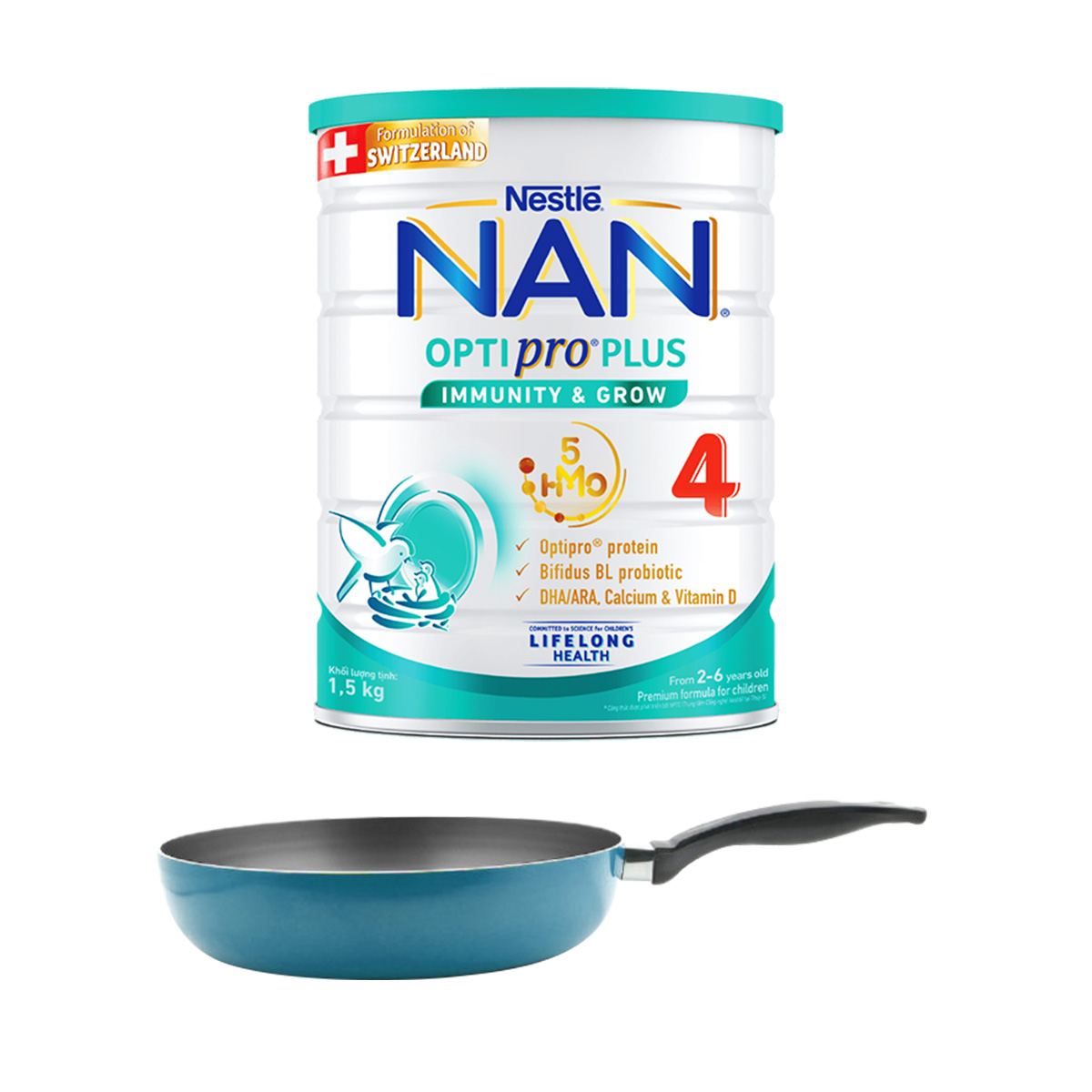 Sữa bột Nestlé NAN OPTIPRO PLUS 4 1500g/lon với 5HMO Giúp tiêu hóa tốt + Tăng cường đề kháng Tặng ​Chảo Elmich 20cm​ (2 - 6 tuổi)