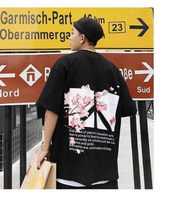 Áo thun nam nữ, áo thun tay lỡ unisex from rộng, áo nam, áo hoa anh đào, áo hoa