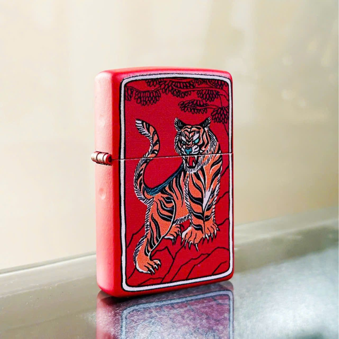 Bật lửa Zippo Year of the Tiger - Phiên Bản 12 Con Giáp (Tuổi Dần) Thiết Kế Việt Nam, Sơn Tĩnh Điện Đỏ May Mắn Chính Hãng