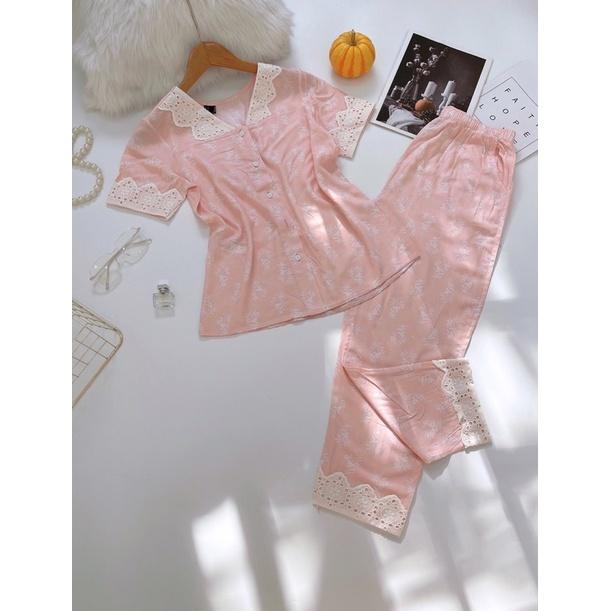 Pyjama Quần Dài Tay Ngắn Phối Ren Tole Lanh 40-68kg