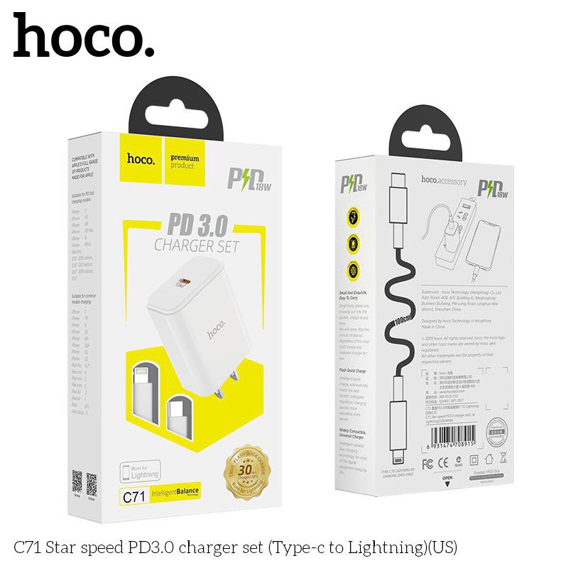 Bộ cốc sạc Hoco C71 kèm dây sạc nhanh PD18W cho iphone ipad - sạc nhanh quick charge 3.0 - hàng chính hãng