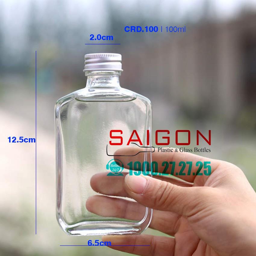 Chai Thủy Tinh Mini Dẹp Nắp nhôm 100ml