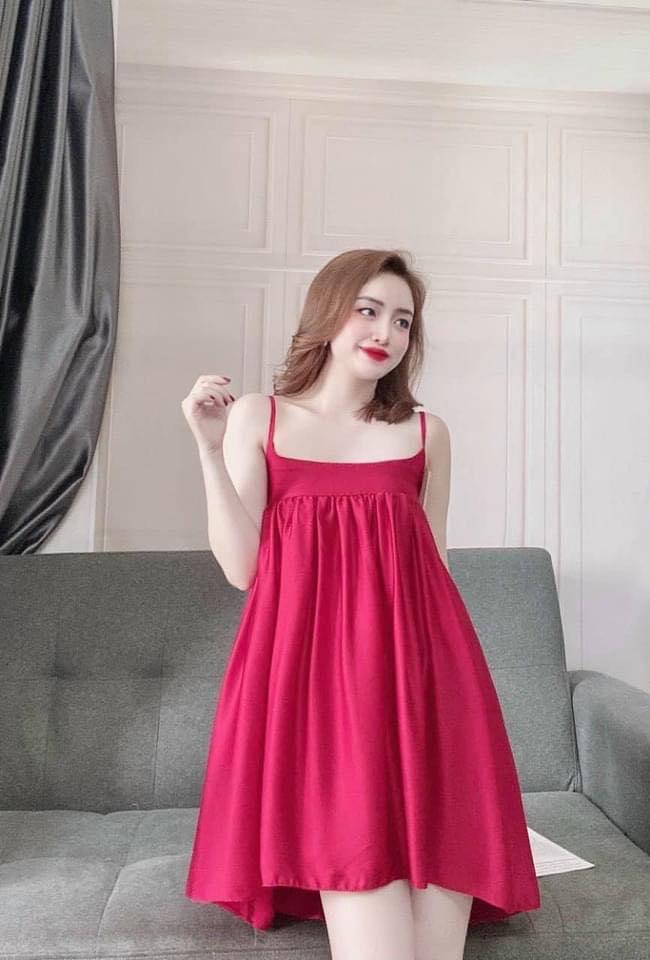 Đầm mặc nhà hot nhất lụa satin xòe 2 dây gợi cảm