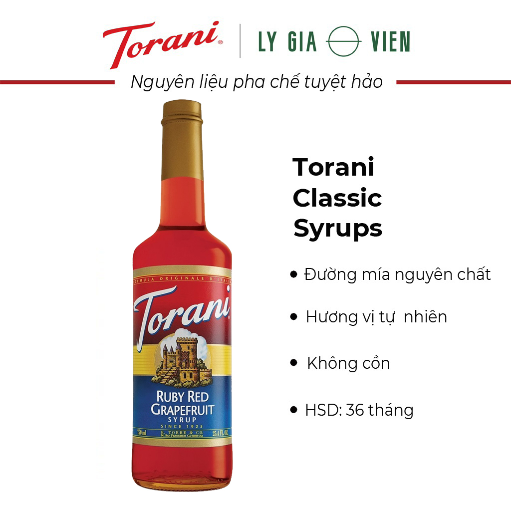 Siro Pha Chế Vị Bưởi Hồng Torani Classic Ruby Red Grapefruit Syrup 750ml Mỹ
