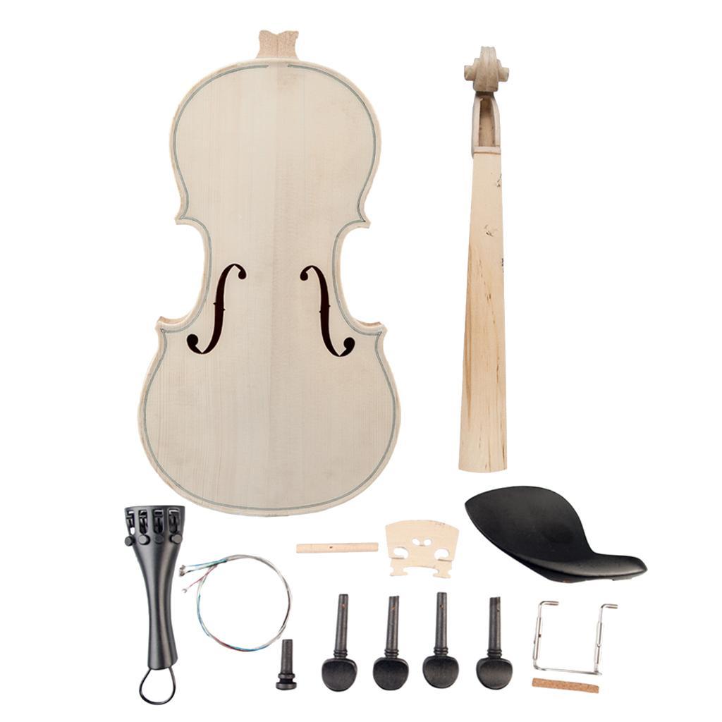 Wood Unfinished Violin Body Headstock Neck Chin Rest Tailpiece Peg Set
