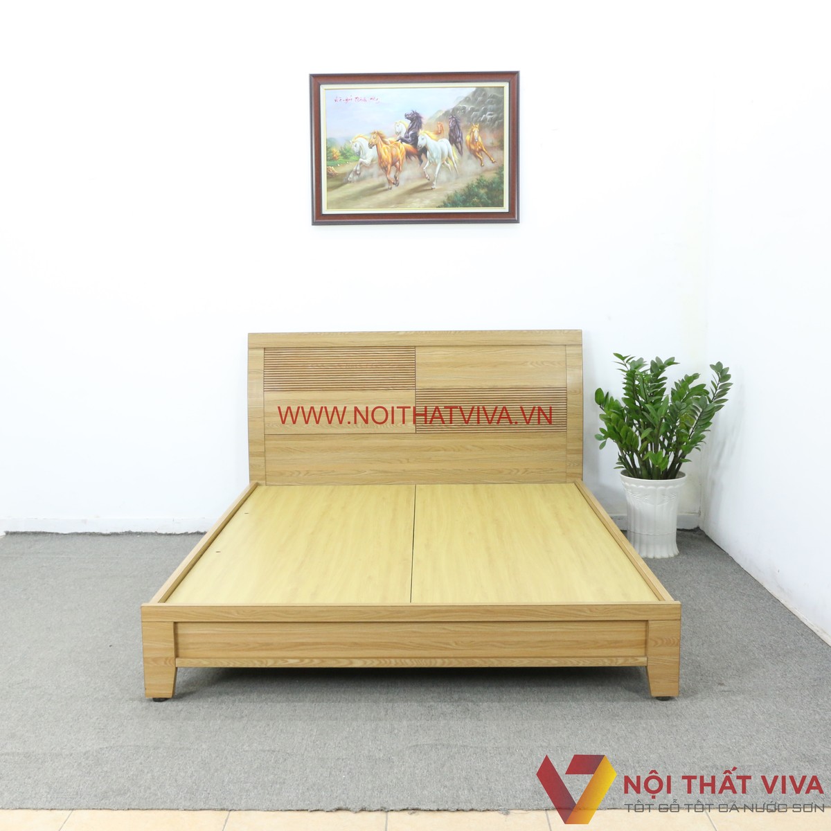 Giường Gỗ Chân Cao Đầu Cong Chạy Chỉ MDF Melamine Màu Vàng Đẹp Giá Rẻ