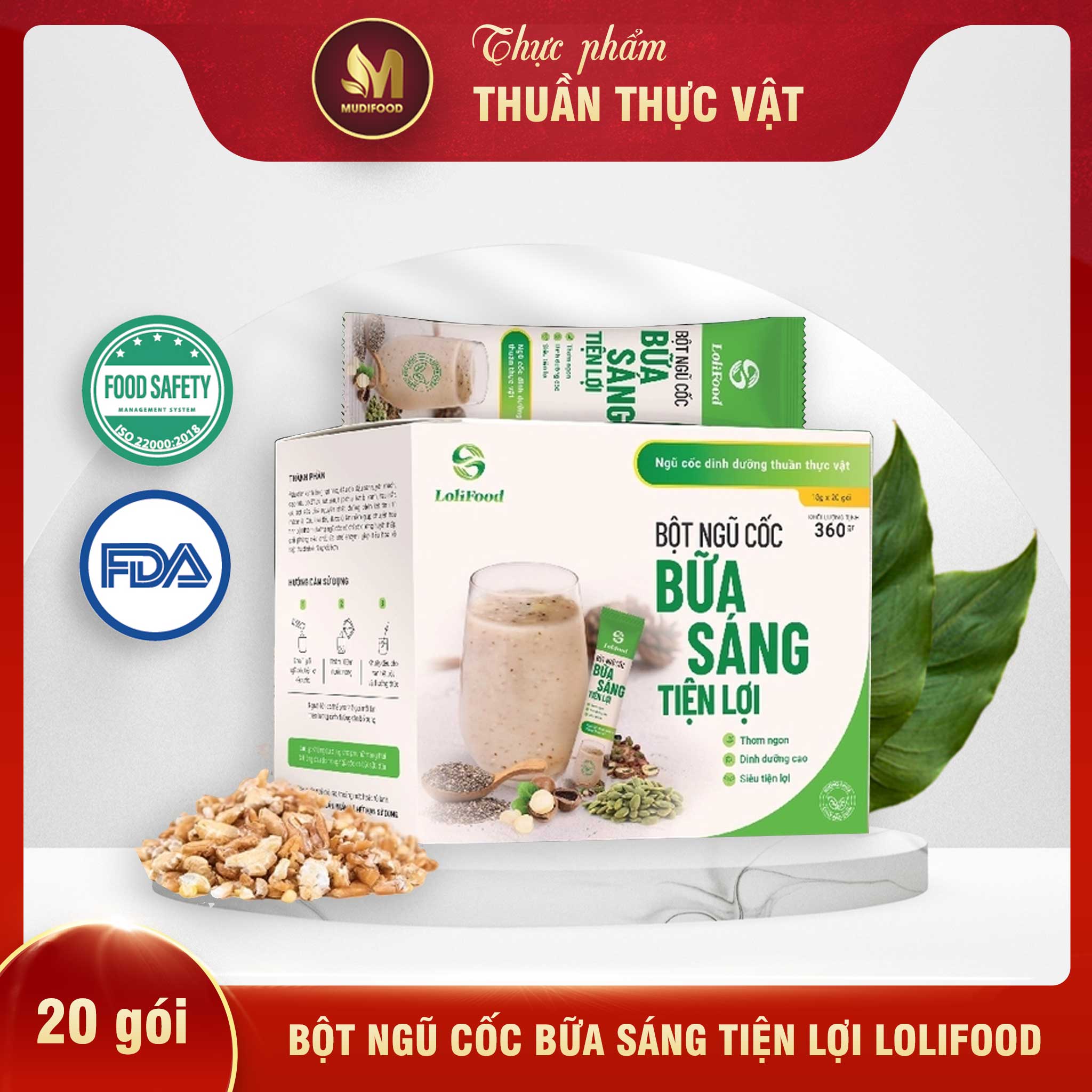 Bột Ngũ Cốc Lolifood Bữa Sáng Tiện Lợi (20 gói x 18g) - Thay Thế Bữa Ăn, Giảm Nguy Cơ Mắc Bệnh Tiểu Đường, Chống Oxy Hóa, Tốt Cho Tim Mạch, Bổ Sung Nội Tiết Tố, Đẹp Da - Thơm Ngon, Dễ Uống - Người Tập Gym và Yoga, Ăn Kiêng, Ăn Chay, Tiểu Đường, Tim Mạch