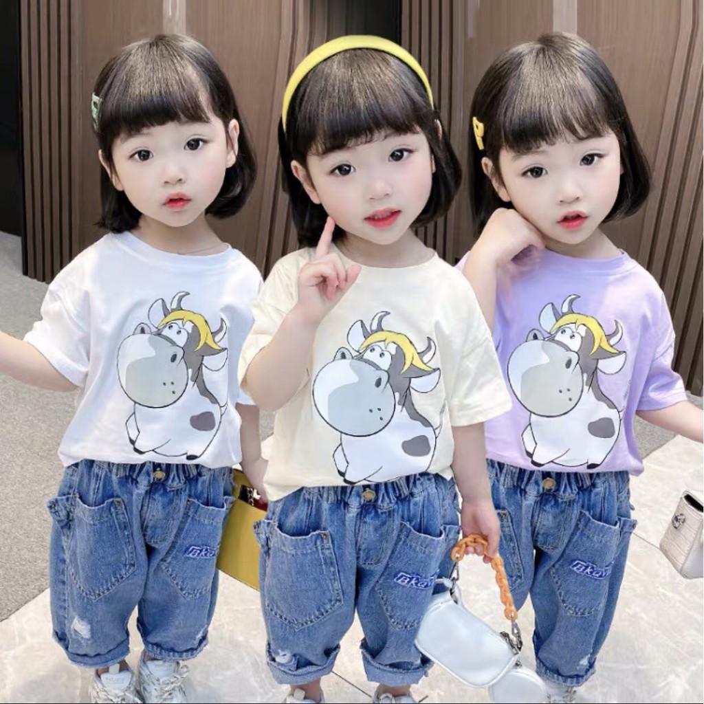 Áo thun bé gái Con Xinh cotton Chú bò Cute áo thun trẻ em từ 5 đến 14 tuổi