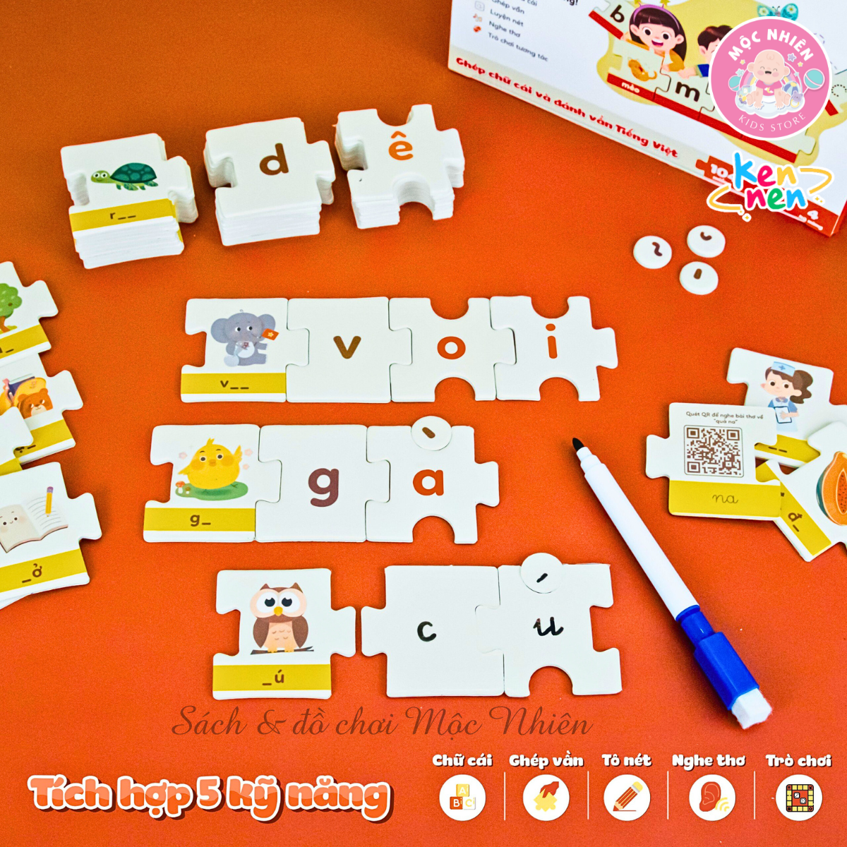 Kennen Match it - Puzzle học chữ và đánh vần Tiếng Việt 5in1 - Dành cho bé từ 3 tuổi