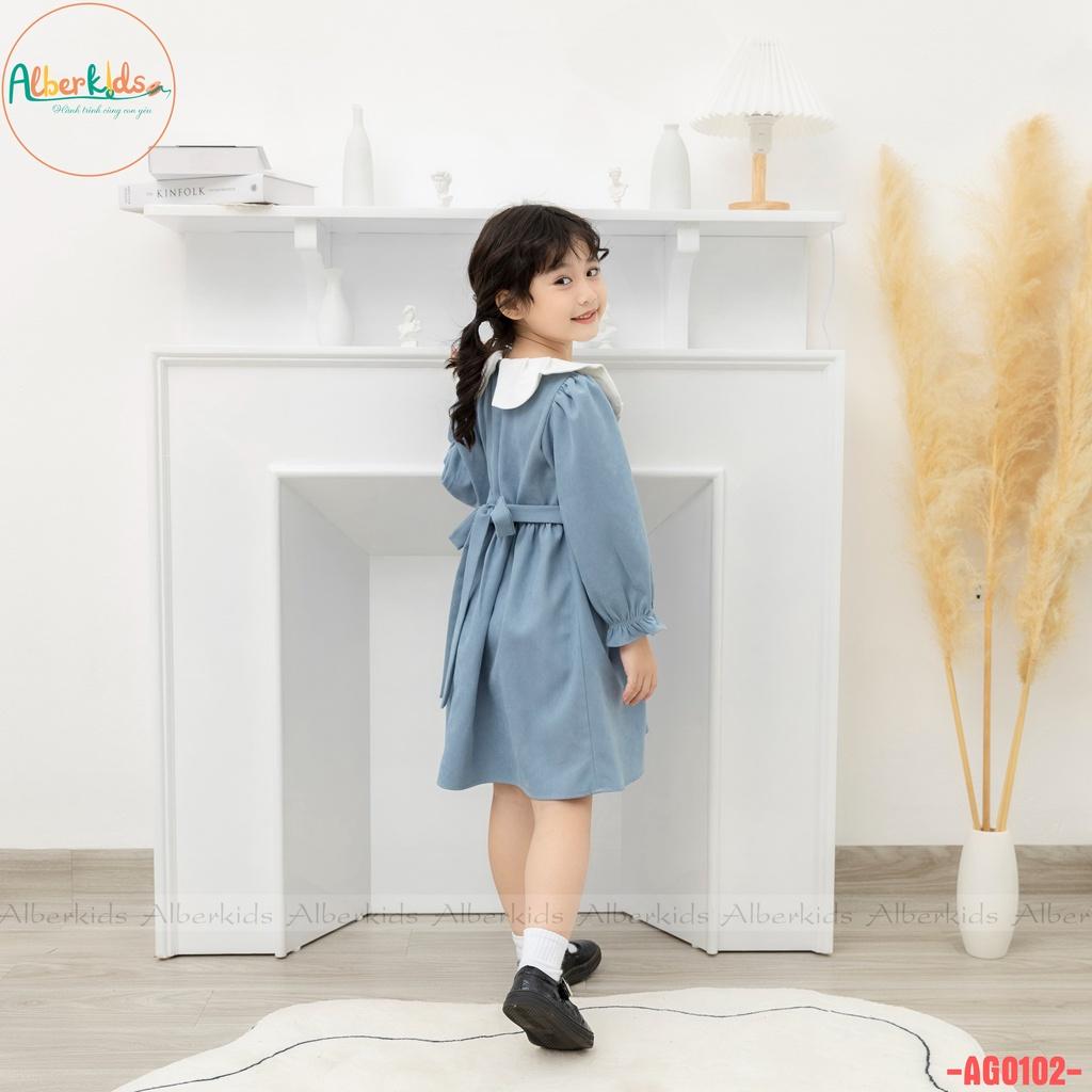 Váy bé gái ALBER KIDS tay dài xanh phối cổ trắng xinh đẹp cho trẻ em 2,3,4,5,6,7,8,9,10,11,12 tuổi AG0102