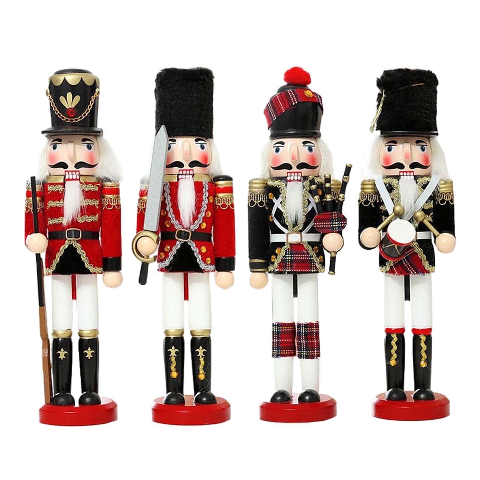 4Pcs Christmas Nutcracker Ornament Sculpture Cartoon Figurine Wooden Nutcracker Doll for Xmas Party Holiday Home Decor Gifts