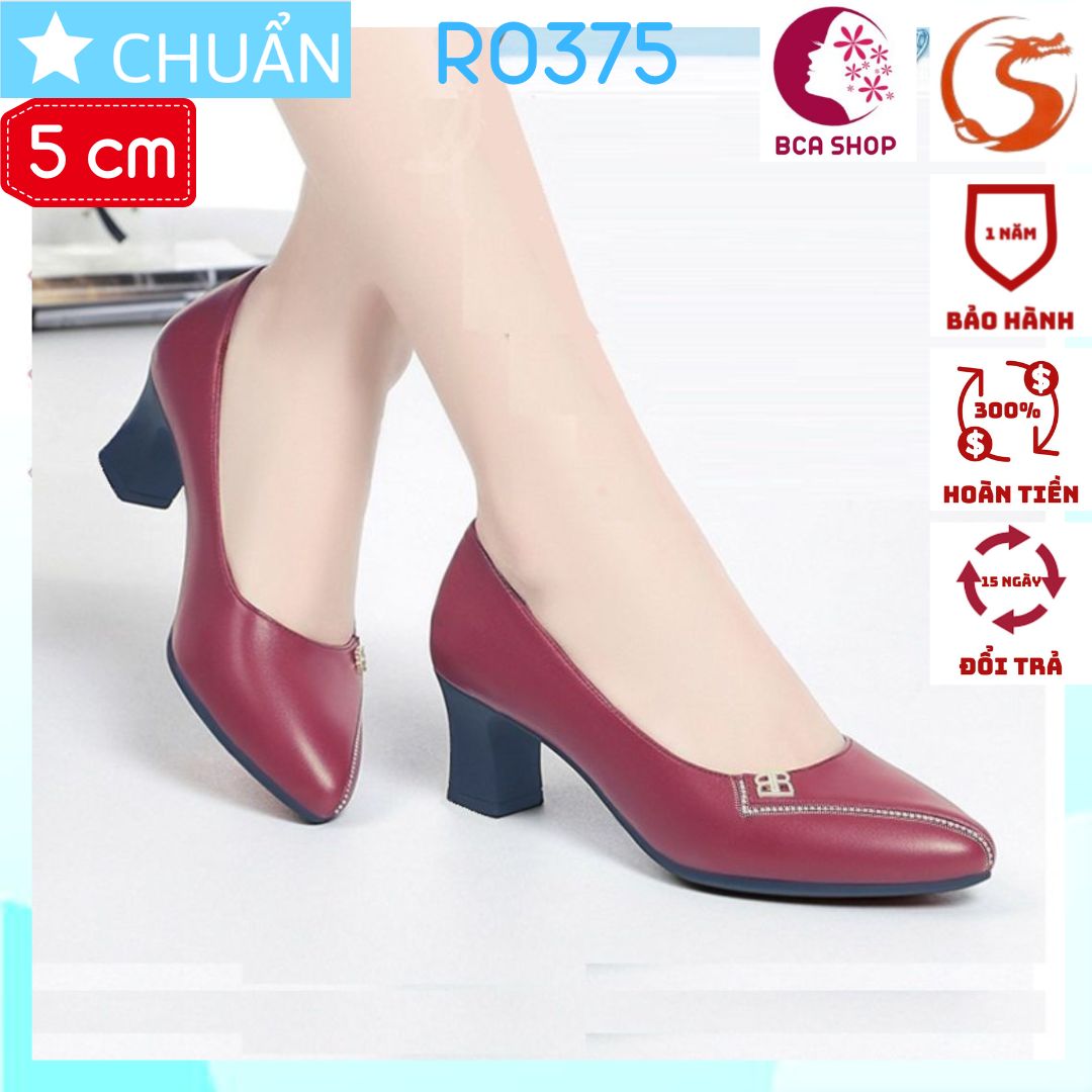 Giày cao gót nữ 5p RO375 ROSATA tại BCASHOP mũi tròn nhẹ nhấn 1 đường hạt lấp lánh - màu đỏ