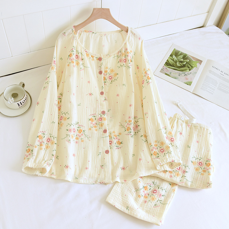 Bộ Đồ Bầu Và Sau Sinh Dài Tay Có Khe Mở Cho Con Bú Chất Liệu Xô Muslin M6