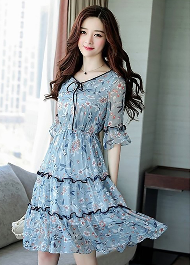 Đầm Nữ Xòe Họa Tiết Hoa BY4303A